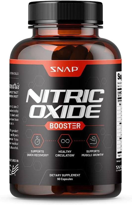 Booster de Óxido Nítrico Pré-Treino, Construtor Muscular – L Arginina, L Citrulina 1500mg Fórmula, Extrato de Tribulus - Snap Supplements