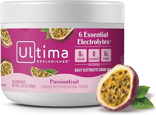 Mistura Diária de Bebida Eletrolítica de Maracujá, 30 Porções – Pó Hidratante com 6 Eletrólitos Essenciais - Ultima Replenisher