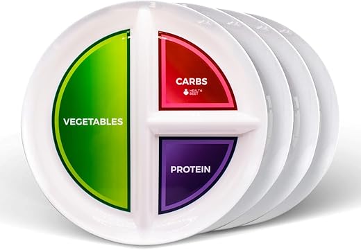 Health Beet - Prato Dividido para Diabetes com Seções para Alimentação Saudável e Controle de Porções (Conjunto com 4) – Dieta Mediterrânea, Dieta Saudável, Dieta Macro, Dieta para Diabetes, Dieta para Perda de Peso