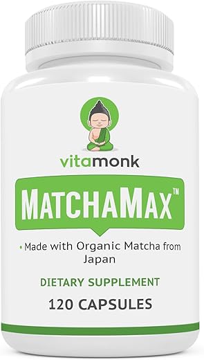 VitaMonk - MATCHAMAX™ Cápsulas Orgânicas de Matcha Japonês – Puro Chá Verde Matcha Orgânico em Comprimidos para Energia Suave e Aumento Natural do Humor – Suplemento Vegano de Matcha Repleto de