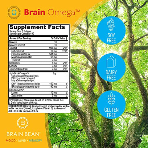 Brain Bean - Brain Omega com Luteína – Potencialize sua saúde cerebral – 60 cápsulas de 1000mg
