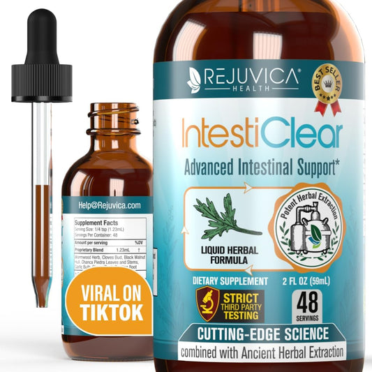 Rejuvica Health - IntestiClear – Suplemento Avançado de Suporte Intestinal – Entrega Líquida para Melhor Absorção – Artemísia, Cravo, Nogueira Preta, Alho