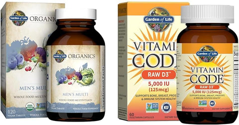 Multivitamínico Masculino 120 Comprimidos + Vitamina D 5000 UI 60 Cápsulas – Promoção - Garden of Life