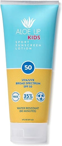 ALOE UP - Protetor Solar Infantil Aloe Up Kids FPS 50 – Amplo Espectro para Rosto e Corpo – Pele Sensível – Com Gel de Aloe Vera – Secagem Rápida – Seguro para Recifes – 100g