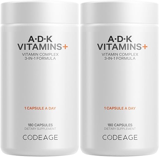 ADK – Vitamina A Essencial, Vitamina D3 5000 UI, Vitamina K1 – 60 cápsulas - Codeage