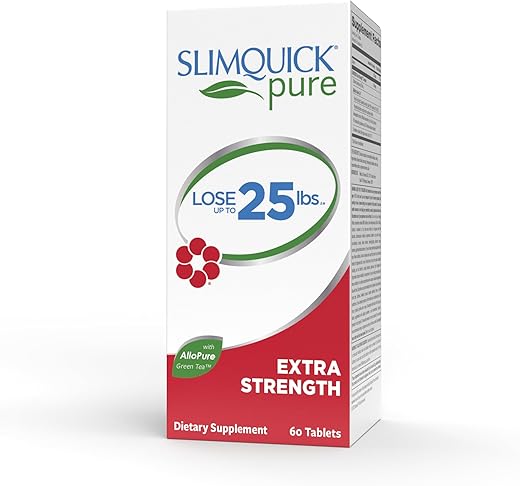 SlimQuick - Slimquick Pure 3x Extra Strength Pill for Women – Alcance suas metas de peso com ajuda do metabolismo, elimine o excesso de água e sinta-se saciada por mais tempo com extrato de chá verde, vitex agnus-castus