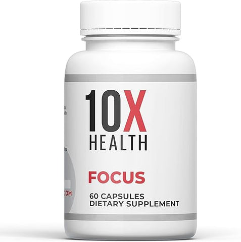 10X Health System - 10X Health Focus – Suplemento Cognitivo para Memória e Concentração com Huperzine-A, Ginkgo Biloba e Rhodiola Rosea – 60 cápsulas