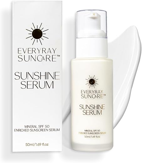 EveryRay Suncare - Sunshine Serum – Serum Mineral Enriquecido com Protetor Solar – 50 ml – FPS 50 com squalane hidratante e Vitamina C – Para Todos os Tipos de Pele e Tons de Pele
