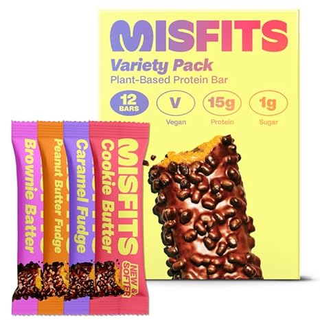 Barras de Proteína Vegana – Receita Atualizada | Baseada em Plantas, Baixo Teor de Açúcar | Marca Misfits - Misfits