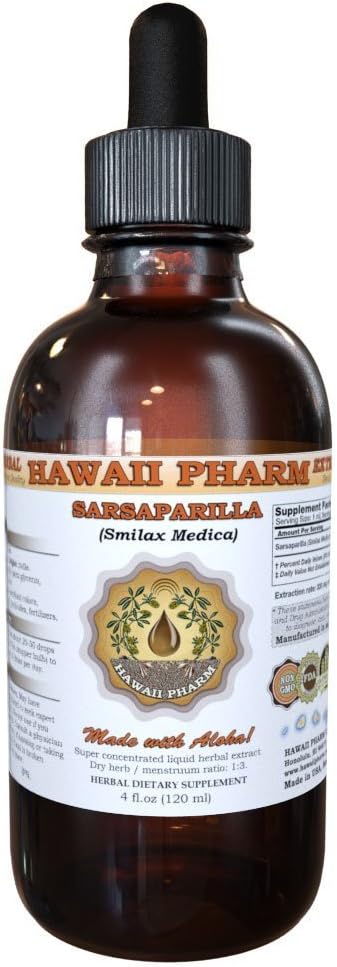 Extrato Líquido de Salsaparrilha, Pó de Raiz de Salsaparrilha (Smilax Medica) em Tintura, Herbal, Hawaii Pharm, Fabricado nos EUA, 120 ml