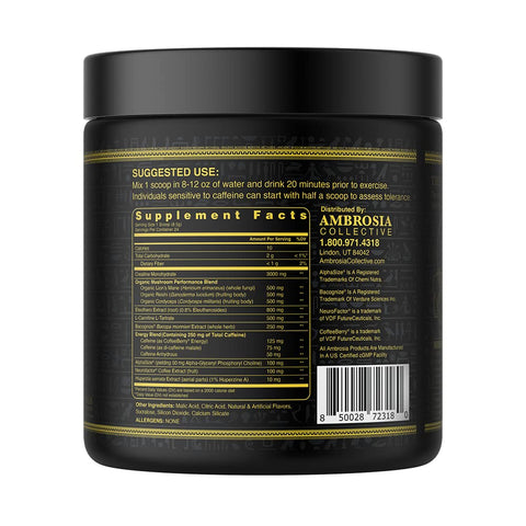 Kinetic: Pré-treino Orgânico Energético com Cogumelos, Pó Superfood Nootrópico para Energia (Sabor Framboesa Azul) - Ambrosia