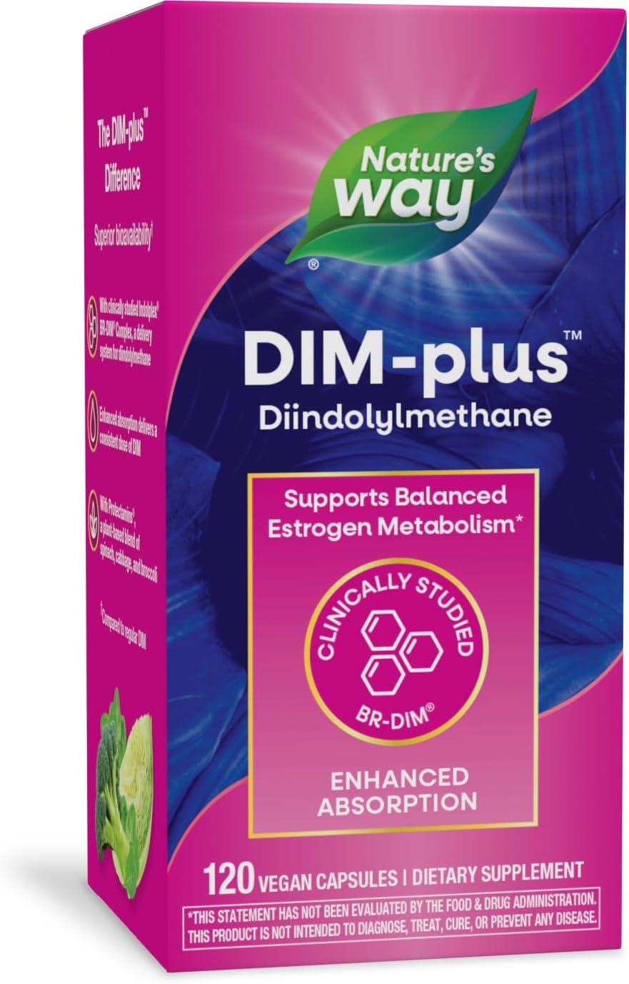 Nature's Way - Nature’s Way DIM-Plus – Suporte ao Metabolismo Equilibrado de Estrogênio, Diindolilmetano, 120 Cápsulas Veganas (Embalagem Pode Variar)