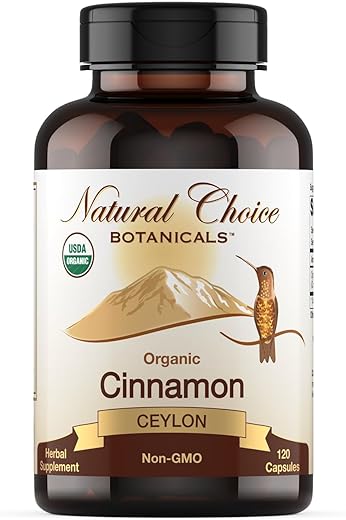 Natural Choice Botanicals - Cápsulas de Canela Ceylon Orgânica Certificada pelo USDA, Suplemento Verificado Não-OGM – 120 Cápsulas, Fornecimento de 2 Meses