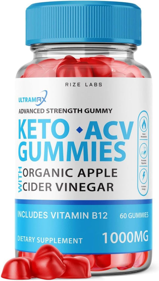 rize labs - UltraMax Keto Gummies – Gomas Ultra Max Keto ACV para Perda de Peso Avançada com Vinagre de Maçã – Suplemento Extra Forte para Gordura Abdominal (60 Gomas)