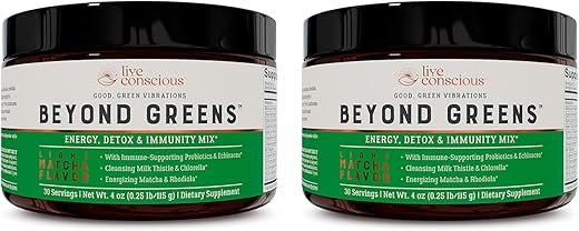 Beyond Greens Pó Concentrado de Superfood – Sabor Matcha com Chlorella, Equinácea e Probióticos para Suporte Imunológico | 100g - Live Conscious