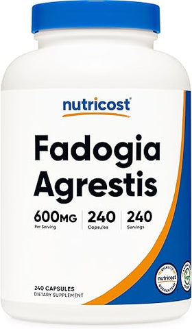 Fadogia Agrestis – 240 Cápsulas | 600 mg Por Porção – Extrato Potente 10:1, Livre de Glúten e GMO - Nutricost