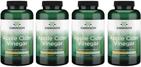 Cápsulas de Vinagre de Maçã – Saúde Digestiva – Suporte Detox – (180 Cápsulas, 625mg Cada) 4 Pacotes - Swanson