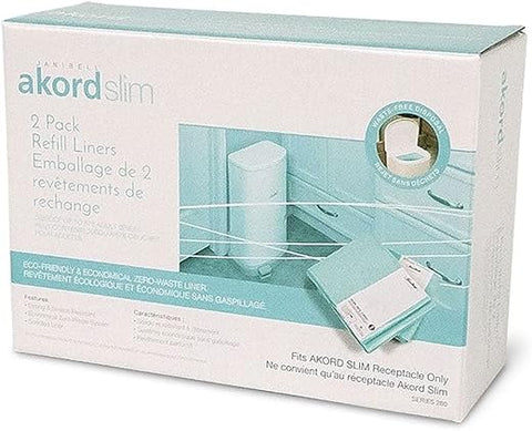 AKORD - Janibell Akord Liners para Descarte de Fraldas 280 Slim Modelo Perfumado 2-Pack Refis Sistema de Forro Contínuo Elimina Resíduos