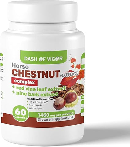 DASH OF VIGOR DOFV - Dash of Vigor: Complexo de Extrato de Castanha-da-Índia 12 em 1, Extrato de Folha de Videira Vermelha, Casca de Pinheiro, Cúrcuma, Bagas de Espinheiro, Gengibre, Pimenta Caiena, Camomila, Suporte para Veias das Pernas, 120 cápsulas