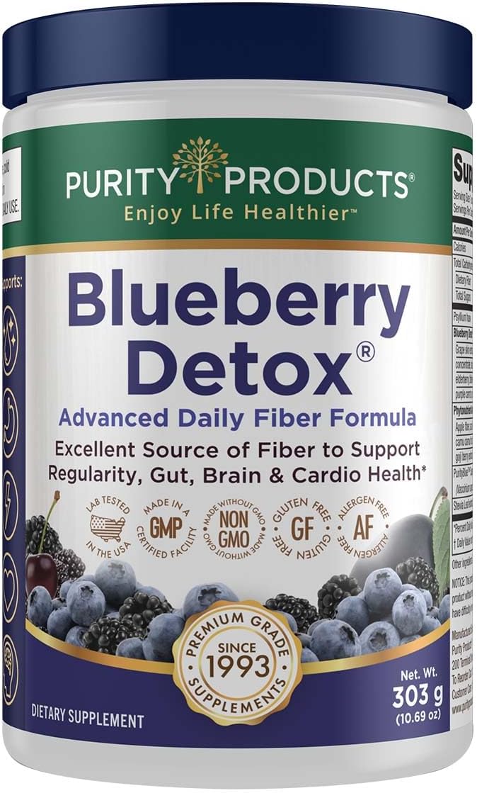 Fórmula Diária de Fibra Detox Avançada de Mirtilo da Purity Products com PurityBlue Orgânico – 6g de Fibra Prebiótica Desintoxicante e Promotora de Regularidade