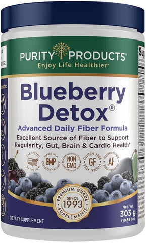 Fórmula Diária de Fibra Detox Avançada de Mirtilo da Purity Products com PurityBlue Orgânico – 6g de Fibra Prebiótica Desintoxicante e Promotora de Regularidade