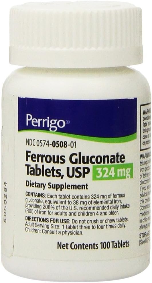 Comprimidos Verdes de Gluconato Ferroso, 324mg, 100un (3 Pacotes) - Perrigo
