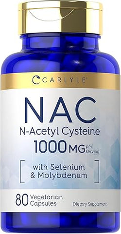 Suplemento Carlyle NAC N-Acetil Cisteína 1000mg 80 Cápsulas com Selênio
