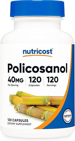 Policosanol 40mg – 120 Cápsulas | Sem Glúten, Não-OGM, Amigável aos Vegetarianos - Nutricost
