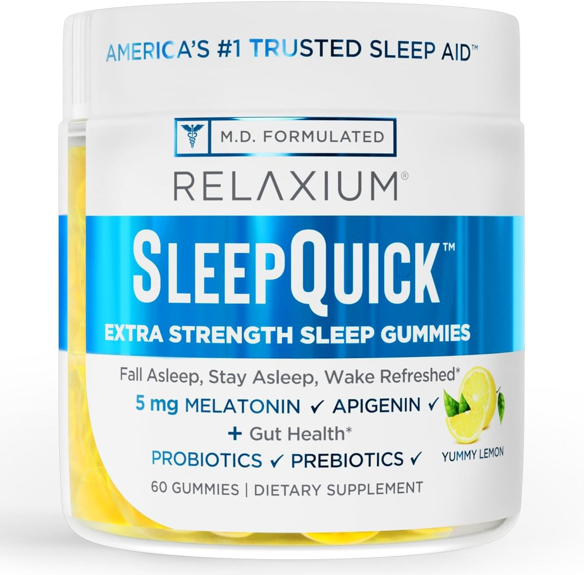 Sleep Quick Gummy – Suporte para Dormir, 5 mg Melatonina, Vitamina D-3, Prebiótico - Relaxium