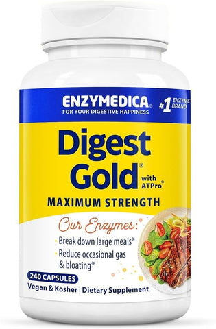 Digest Gold ATPro – Enzimas Digestivas de Máxima Potência, Auxilia na Digestão de Refeições Grandes para Alívio Instantâneo de Inchaço, 240 Comprimidos - Enzymedica