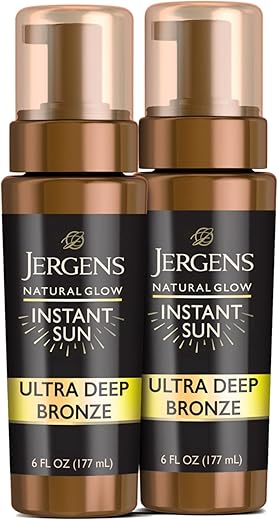Jergens Natural Glow - Jergens Autobronzeador Natural Glow Instant Sun Mousse Autobronzeadora, Ultra Bronzeado Profundo, 177 ml, Pack com 2 unidades