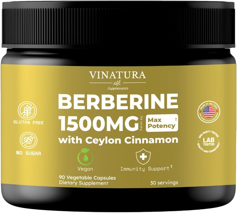 VINATURA - Berberina 1500mg com Canela do Ceilão – Fabricado nos EUA | Compre Agora