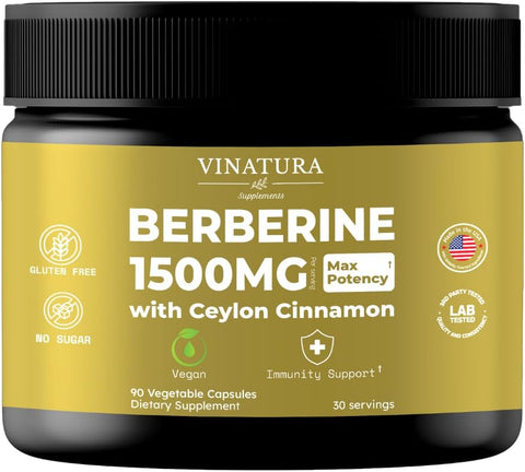 VINATURA - Berberina 1500mg com Canela do Ceilão – Fabricado nos EUA | Compre Agora