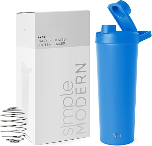 Garrafa Agitadora de Aço Inoxidável Simple Modern 24oz | Copo Isolado de Metal para Misturas de Proteína, Shakes e Pré-Treino | Coleção Rally | Azul Supersônico