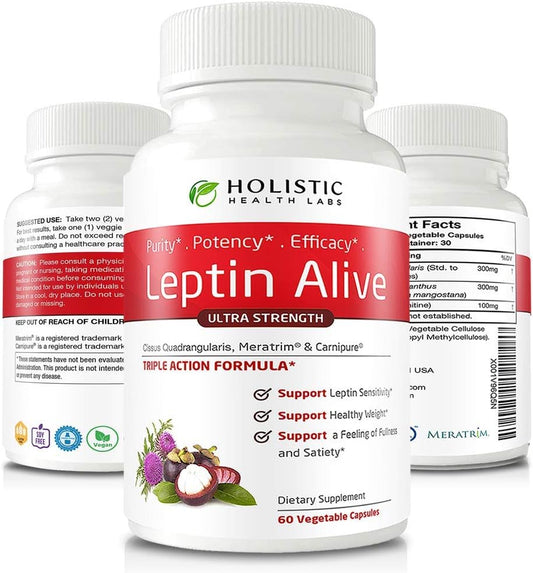 Holistic Health Labs - Maximum Leptin Weight Management for Women – Extra Strength: MeraTrim, Carnipure e Cissus Quadrangularis – Suporte Natural ao Metabolismo e Controle de Desejos. 60 Cápsulas Vegetarianas