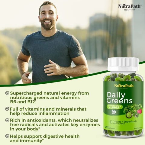 NutraPath - Superfood Daily Greens Gummies – Frutas, Vegetais e Super Alimentos para Imunidade e Energia – 60 Gummies