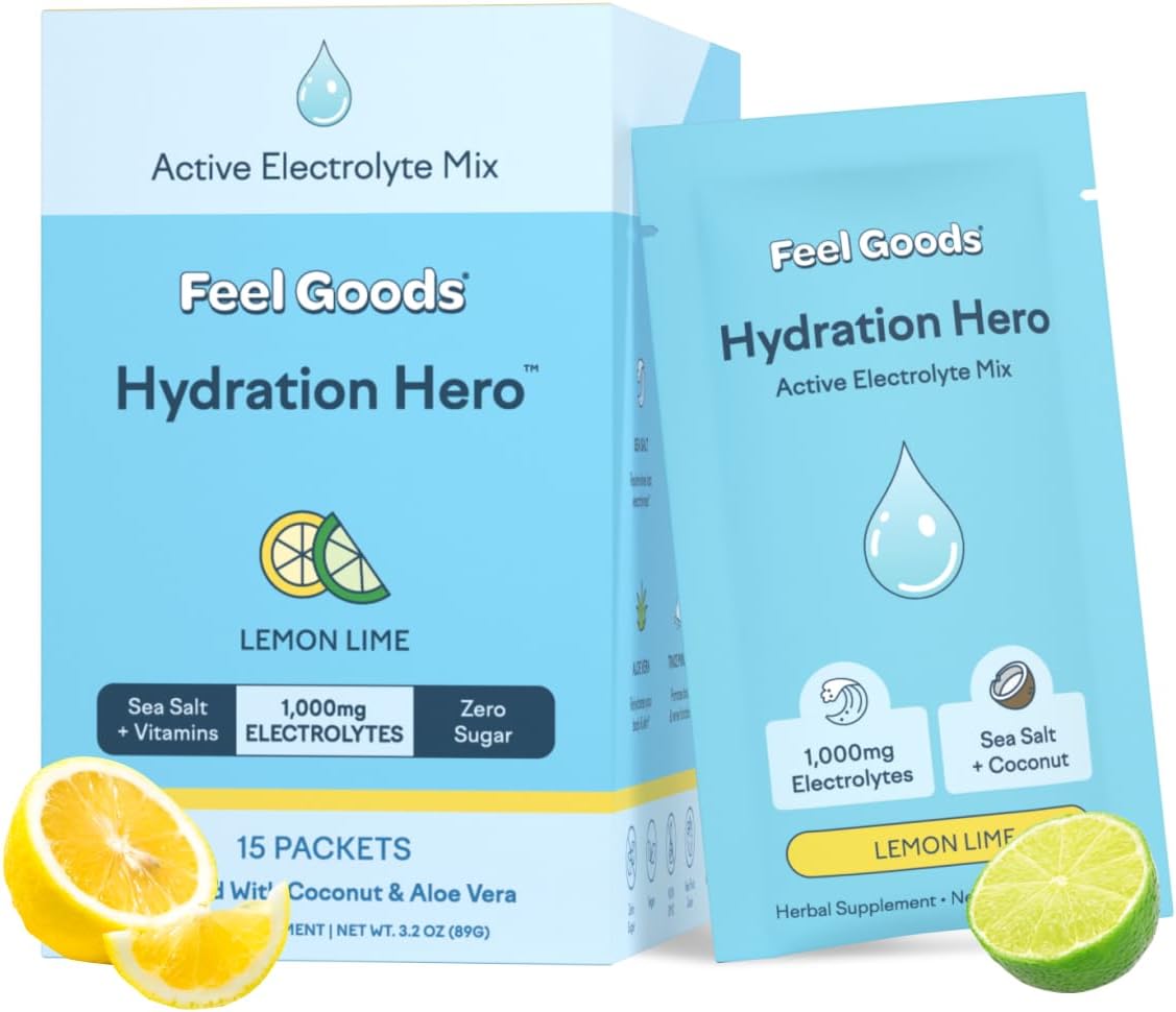 Hydration Hero: Pó de Eletrólitos, Sem Açúcar, Água de Coco Orgânica, Magnésio, L Teanina, Vitamina C - Feel Goods