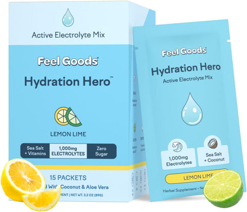 Hydration Hero: Pó de Eletrólitos, Sem Açúcar, Água de Coco Orgânica, Magnésio, L Teanina, Vitamina C - Feel Goods