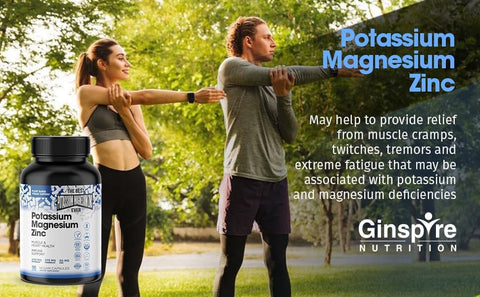 GINSPIRE NUTRITION - Suplemento de Magnésio Potássio com Zinco – 90 Cápsulas – Saúde Vascular – Alta Absorção – Vegano – Cãibras nas Pernas