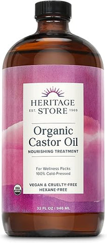 Óleo de Rícino Orgânico HERITAGE STORE, Tratamento Nutritivo para Cabelos, Hidratação Profunda para Cabelos/Skincare, Cílios Saudáveis