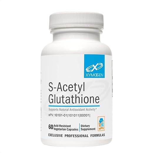 S Acetyl Glutathione – Cápsulas Resistentes ao Ácido Estomacal para uma Absorção Superior – Suporte para Envelhecimento Saudável, Células e Sistema Imunológico Antioxidante - XYMOGEN