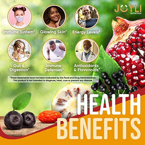 JOYLI Nutrition - Joyli Superfruit Gummies – Gomas Multivitamínicas de Frutas Sem Açúcar para Adultos – Vitaminas Naturais em Goma para Mulheres