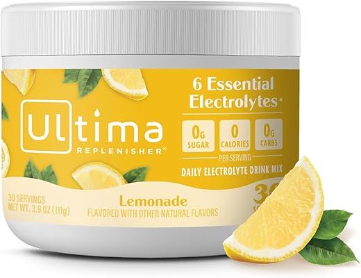 Mistura Diária de Bebida Eletrolítica de Limonada, 30 Porções – Pó Hidratante com 6 Eletrólitos Essenciais - Ultima Replenisher