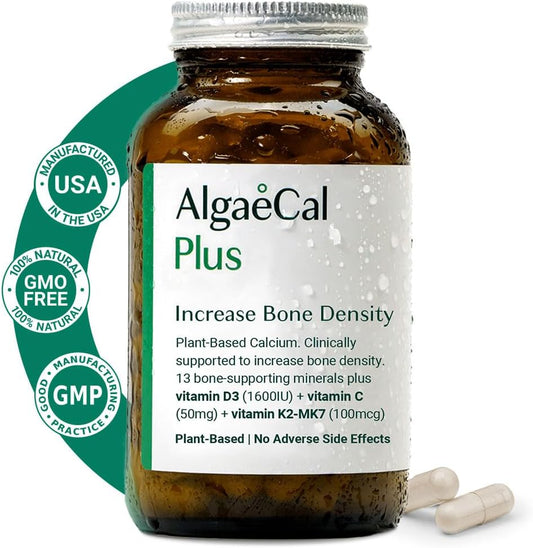 Plus – Suplemento de Cálcio de Algas Vermelhas Orgânicas, Vitamina K2 MK7 (100mg), Vitamina D3 (1600 UI), Magnésio (350mg) - ALGAECAL