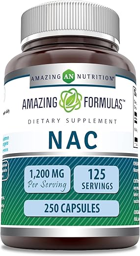 Amazing Nutrition - Amazing Formulas NAC – Suplemento de N-Acetil-L-Cisteína | 600 mg por Porção | 250 Cápsulas | Livre de Transgênicos | Sem Glúten | Fabricado nos EUA