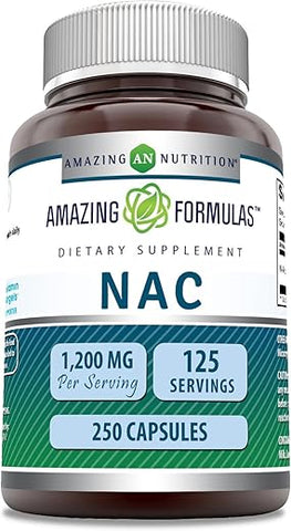 Amazing Nutrition - Amazing Formulas NAC – Suplemento de N-Acetil-L-Cisteína | 600 mg por Porção | 250 Cápsulas | Livre de Transgênicos | Sem Glúten | Fabricado nos EUA