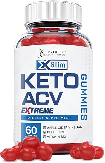 Justified Laboratories - Xslim Gummies Extreme Formula 2000MG ACV Keto Vegan Non GMO com Suco de Romã, Beterraba e B12 60 Gummys