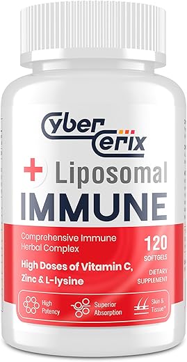 CyberCerix - Suplemento Imune Lipossomal Avançado, Complexo com L-Lisina 1.500mg, Vitaminas, Minerais