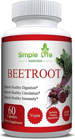 Simple Life Nutrition - Cápsulas de Pó de Beterraba Orgânica – Impulsionador de Óxido Nítrico para Homens  | 100% Natural e Potente