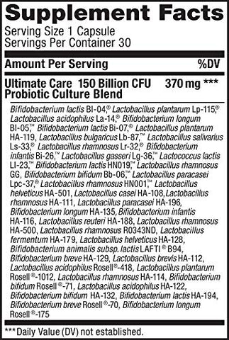 Ultimate Flora Adulto Cuidado Máximo Probiótico, 150 Bilhões, 30 Cápsulas (Embalagem Pode Variar) - Renew Life